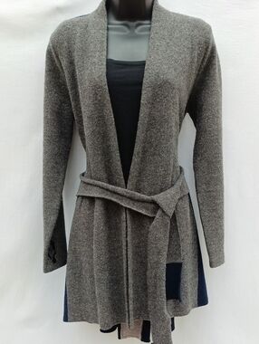 Rosie Neira Women's Open Front Belted Cardigan Sweater - Gray And Navy